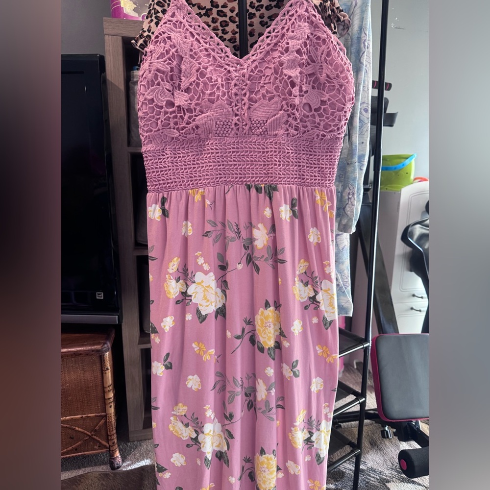 Floral Pink Lace Maxi Dress- Brand New!